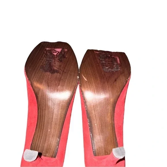 Stuart‎ Weitzman Red Suede Ruffle Bow Heels Pumps Size 9.5 - Picture 5 of 8